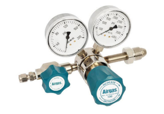 Airgas Model N245G350 Brass High Purity Single Stage Pressure Regulator With 1/4” FNPT Connection And Non-Lubricated Check Valve