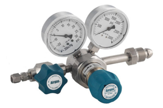 Airgas Model N245G590 Brass High Purity Two Stage Pressure Regulator With 1/4" FNPT Connection And Non-Lubricated Check Valve